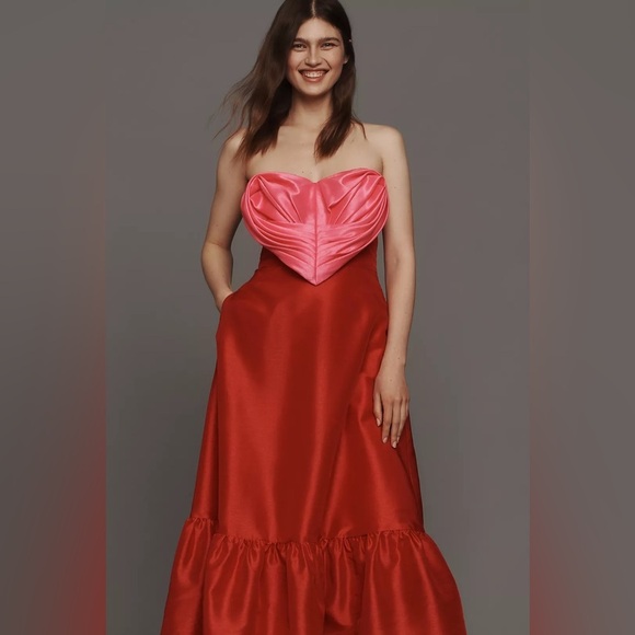 NWT! Anthropologie Pink/Red Hutch Strapless Heart Maxi Dress - US 10 ⚽️ - Picture 3 of 16